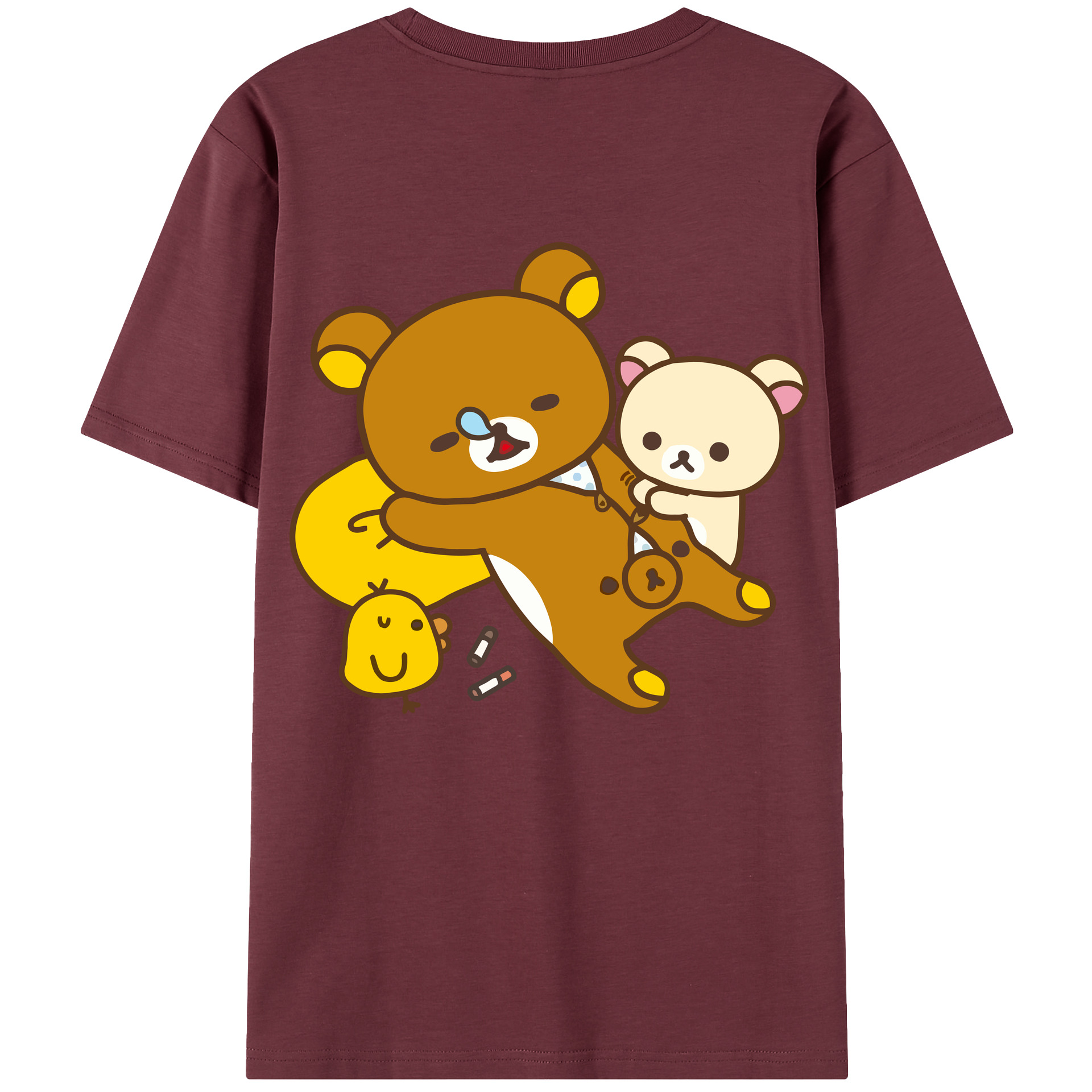 （画像用） リラックマ リラックマ キイロイトリ Rilakkuma Korilakkuma Kiiroitori 綿100％半袖Tシャツ（背面プリント）